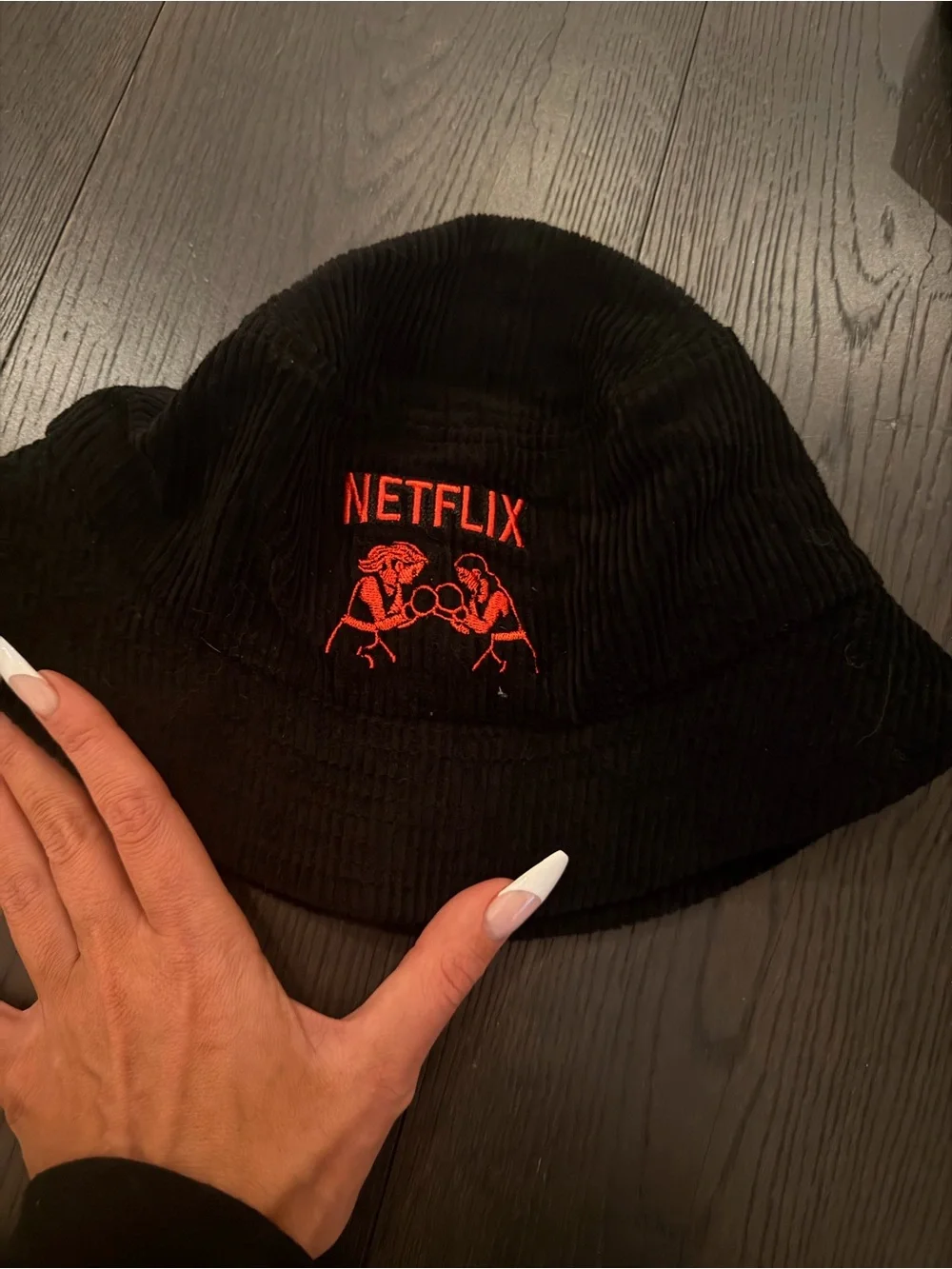 Netflix / MVP Black Corduroy Bucket Hat with Red Embroidery limited addition OS